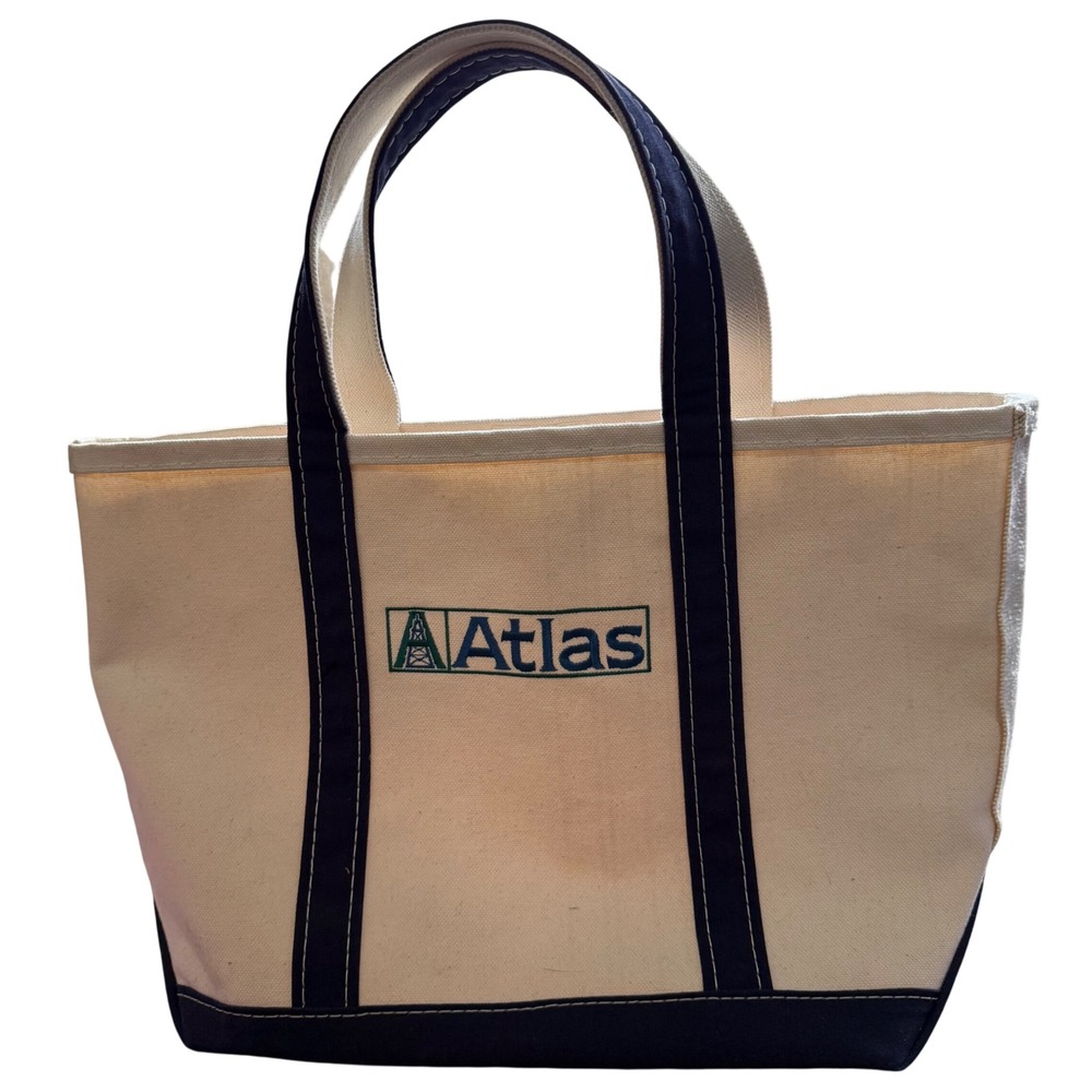 Excellent Crisp LL Bean Boat and Tote Bag Atlas Logo‎ Canvas cream Made in USA